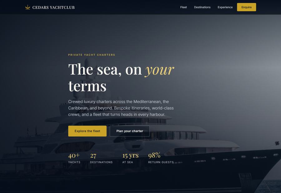 Yacht charter platform — screenshot of the live site